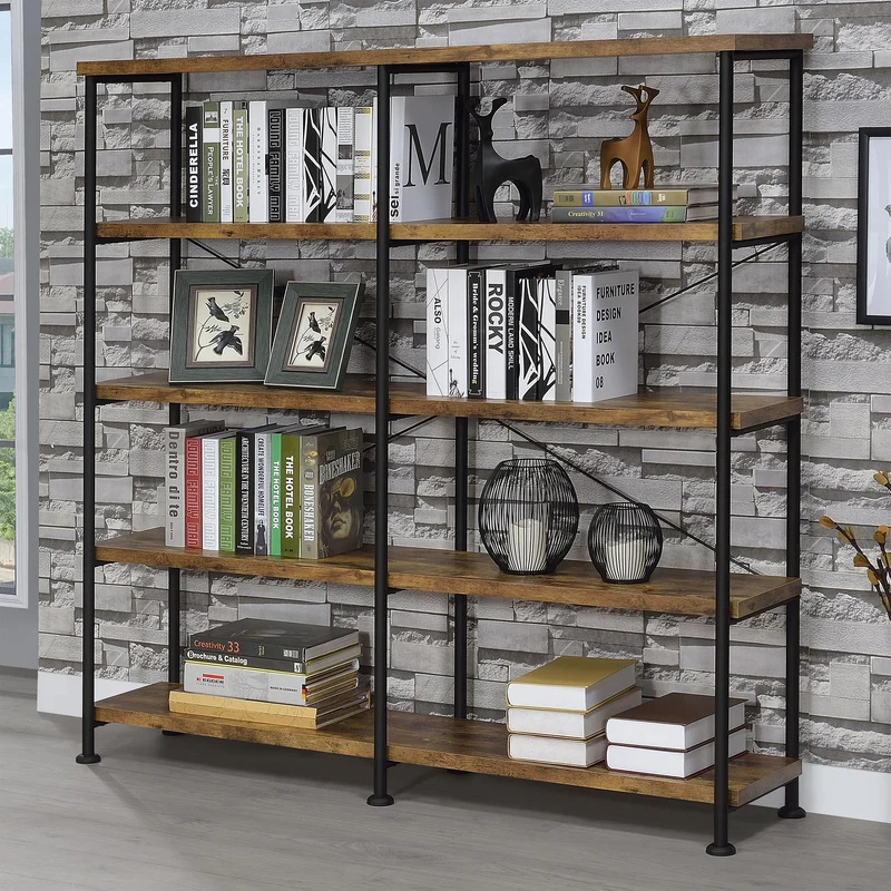 Coaster Furniture Analiese 801543 63-inch 4-shelf Double Bookshelf - Rustic Nutmeg