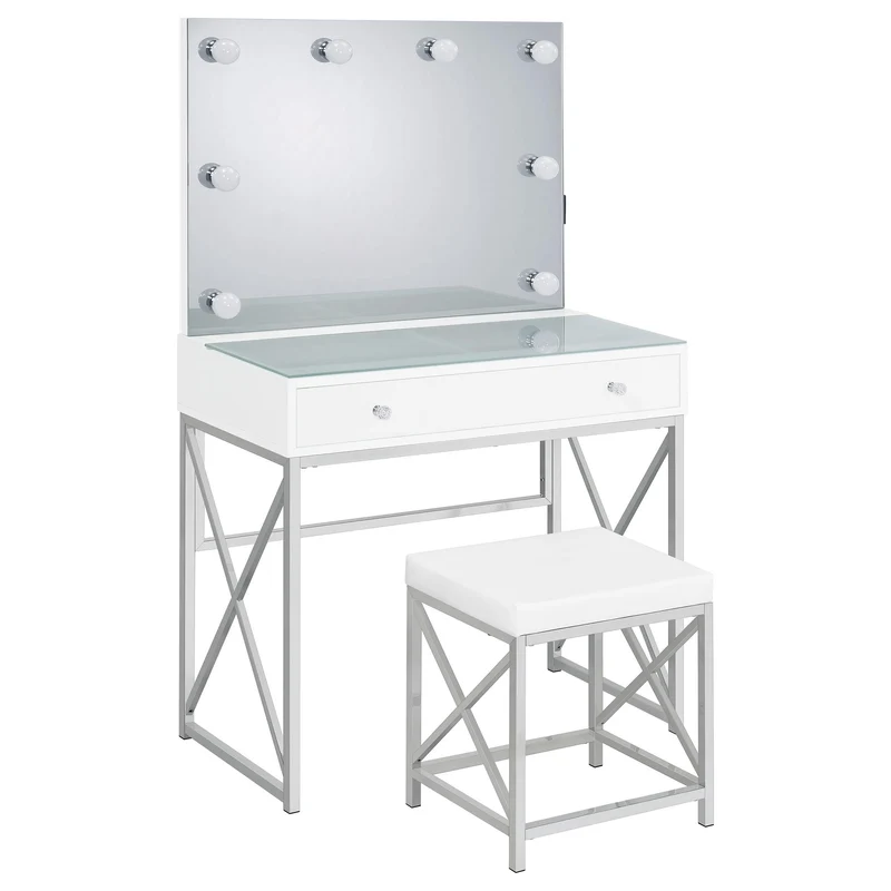 Coaster Furniture Eliza 936164 Vanity Set with Lighting & Stool - White and Chrome