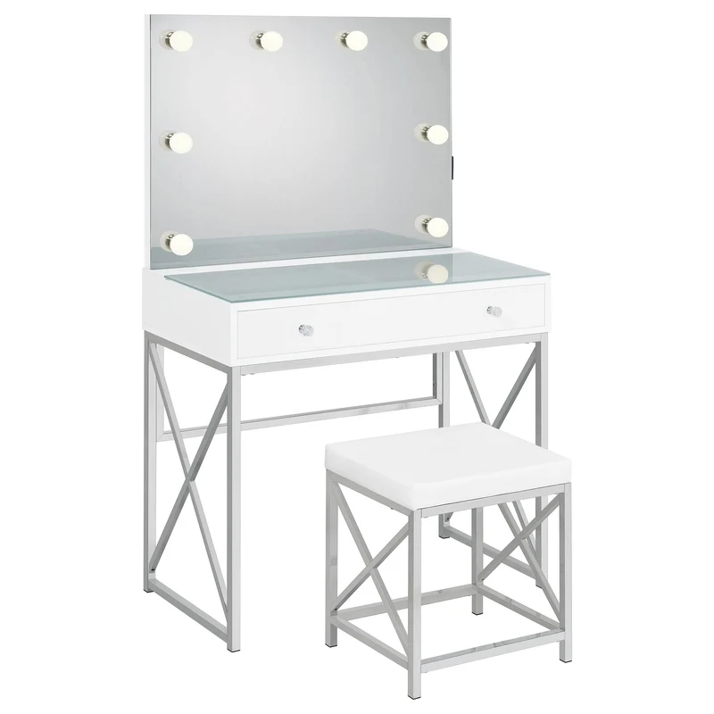 Coaster Furniture Eliza 936164 Vanity Set with Lighting & Stool - White and Chrome
