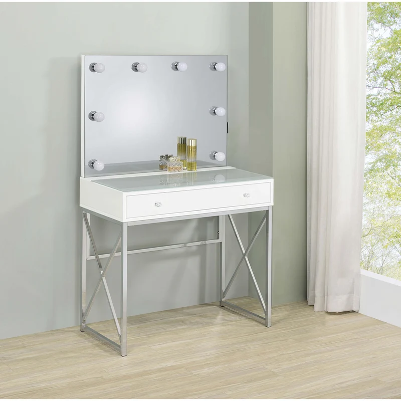 Coaster Furniture Eliza 936164 Vanity Set with Lighting & Stool - White and Chrome