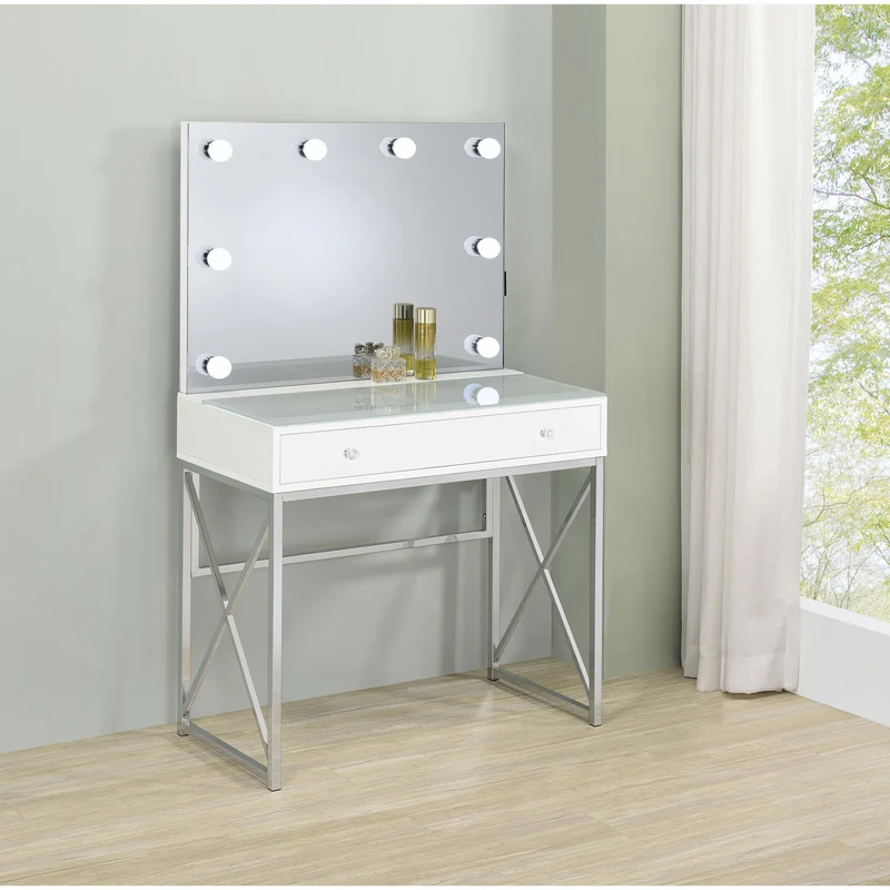 Coaster Furniture Eliza 936164 Vanity Set with Lighting & Stool - White and Chrome