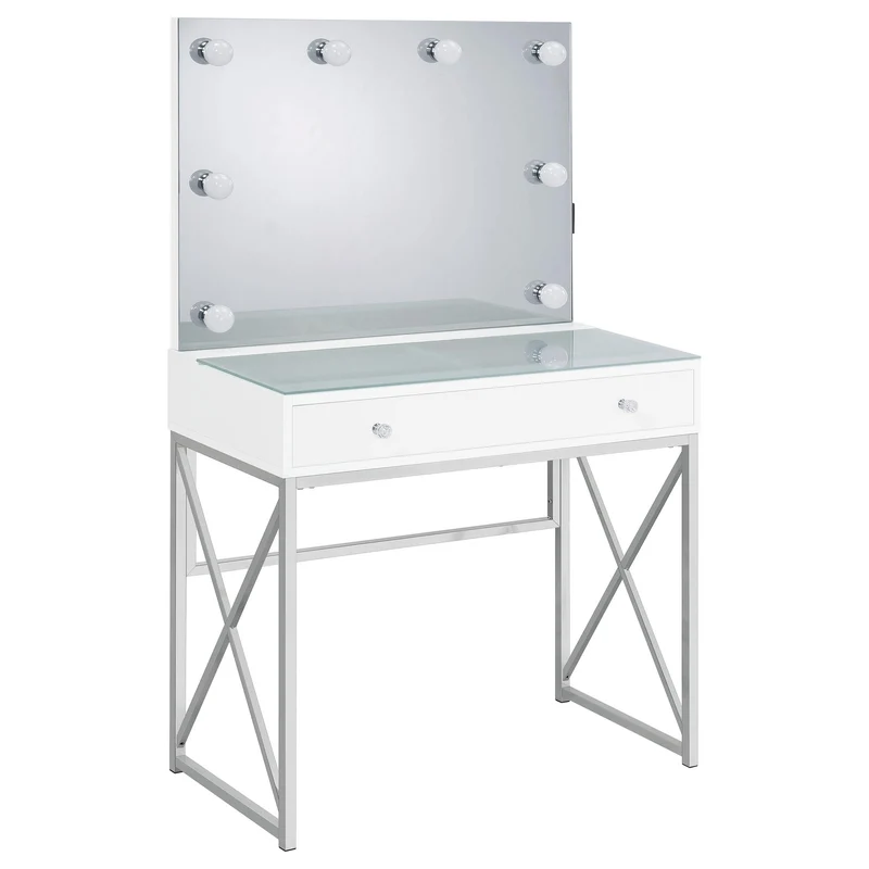 Coaster Furniture Eliza 936164 Vanity Set with Lighting & Stool - White and Chrome