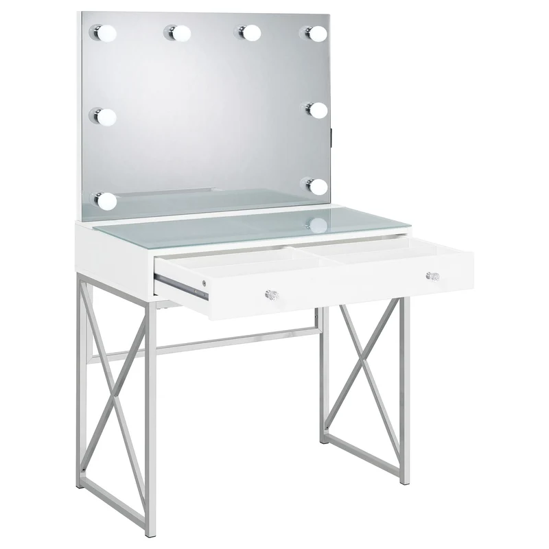 Coaster Furniture Eliza 936164 Vanity Set with Lighting & Stool - White and Chrome
