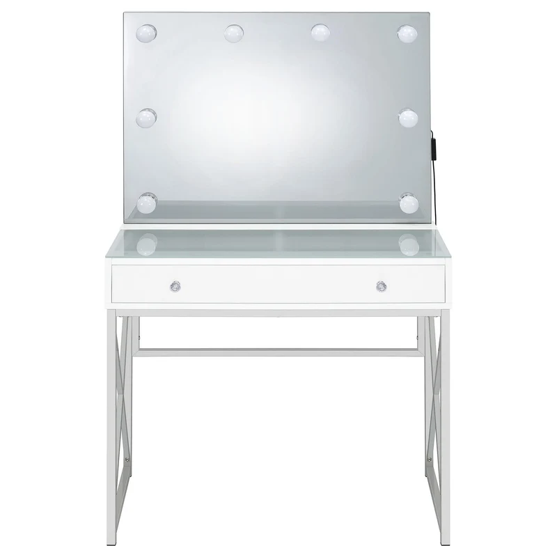 Coaster Furniture Eliza 936164 Vanity Set with Lighting & Stool - White and Chrome