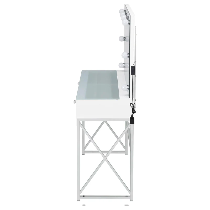 Coaster Furniture Eliza 936164 Vanity Set with Lighting & Stool - White and Chrome