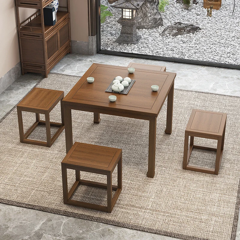 Traditional Chinese Elm Wood Square End Table 1-Tier For Living Room