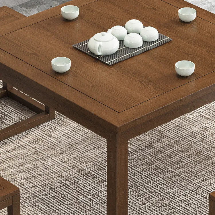 Traditional Chinese Elm Wood Square End Table 1-Tier For Living Room