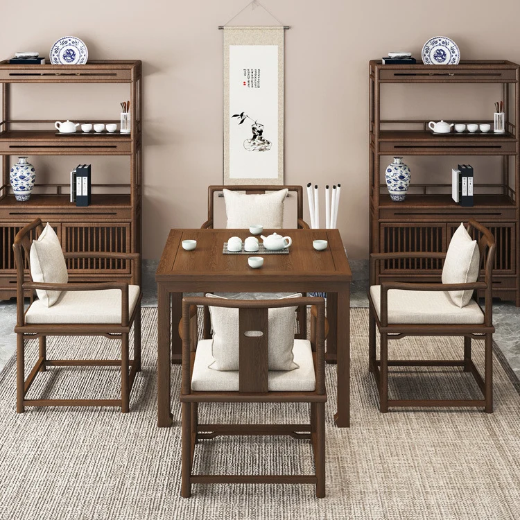 Traditional Chinese Elm Wood Square End Table 1-Tier For Living Room