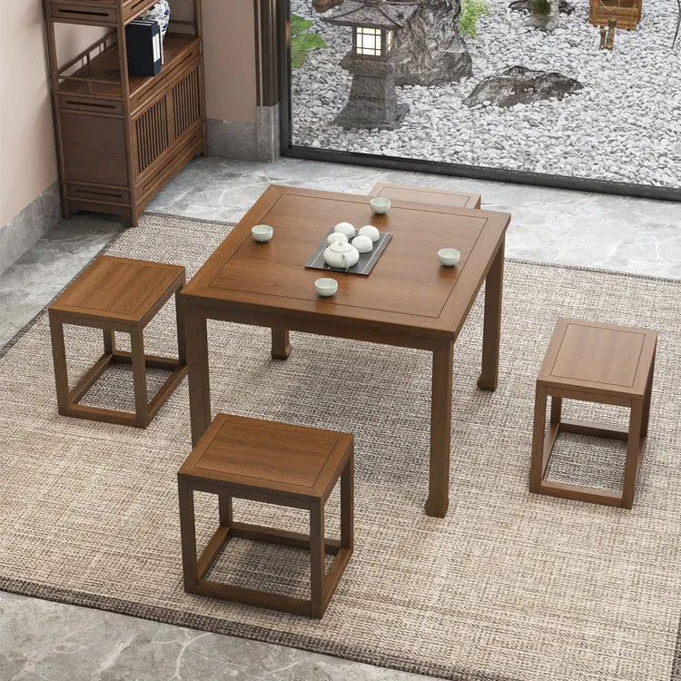 Traditional Chinese Elm Wood Square End Table 1-Tier For Living Room