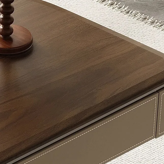 Modern Minimalist Saddle-Style Faux Leather Wood Stainless Steel Oval X-Shape Leg Desks 2-Drawer For Home Office