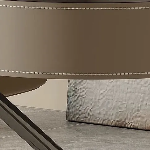 Modern Minimalist Saddle-Style Faux Leather Wood Stainless Steel Oval X-Shape Leg Desks 2-Drawer For Home Office