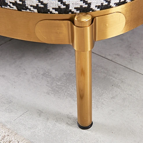 Contemporary Scandinavian Round Kilobird Check Faux Leather Fabric Metal Sponge Accent Chair Backrest Armrest For Living Room