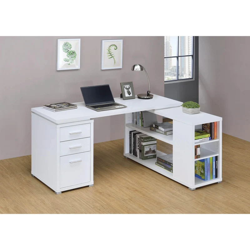 Coaster Furniture Yvette 800516 60-inch 3-Drawer L-Shape Computer Desk - White