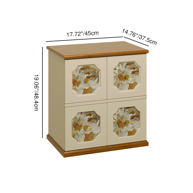 Traditional French Rubberwood Pine Wood Plywood Floral-Textured Rectangular Nightstand 4-Drawer For Bedroom