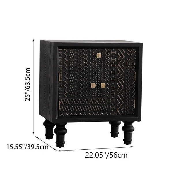 Traditional Farmhouse Geometric Cube Carved Pattern Fir Wood MDF Nightstand Drawer Storage Cabinet For Bedroom