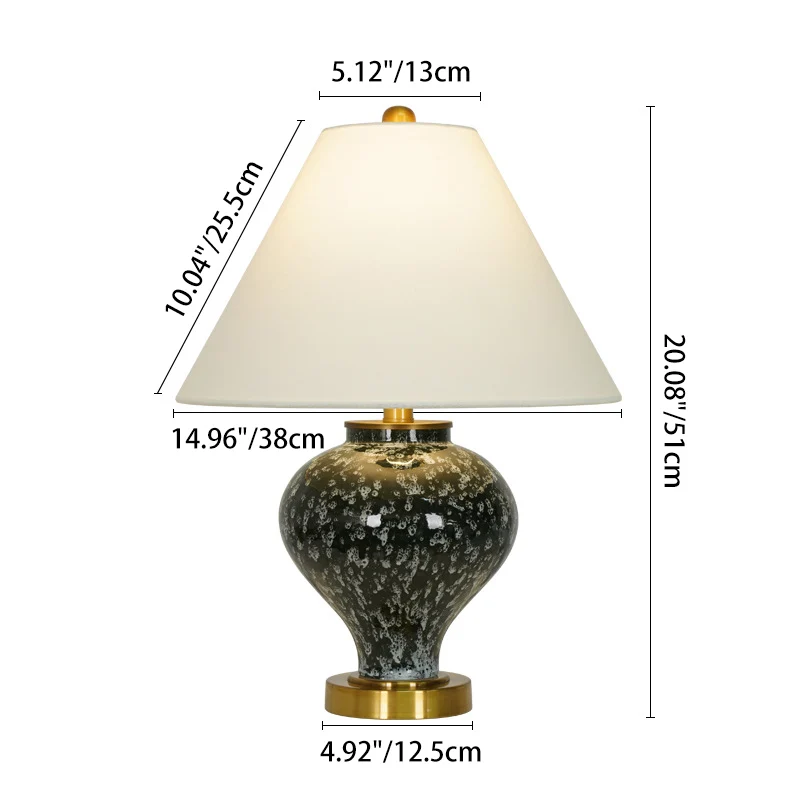Modern Art Deco Tapered Fabric Shade Ceramic Metal Base 1-Light Table Lamp For Bedroom