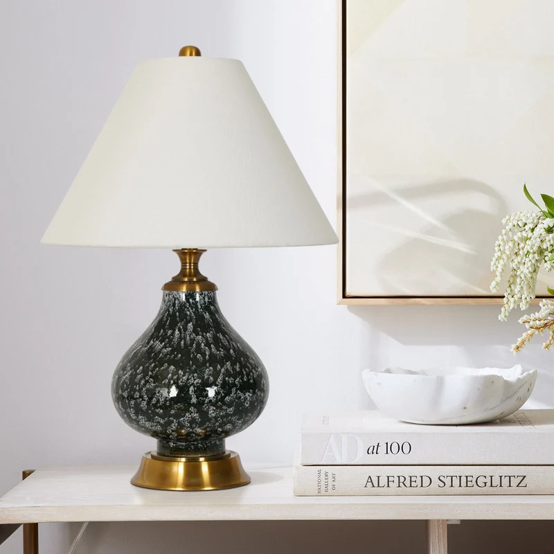 Modern Art Deco Tapered Fabric Shade Ceramic Metal Base 1-Light Table Lamp For Bedroom