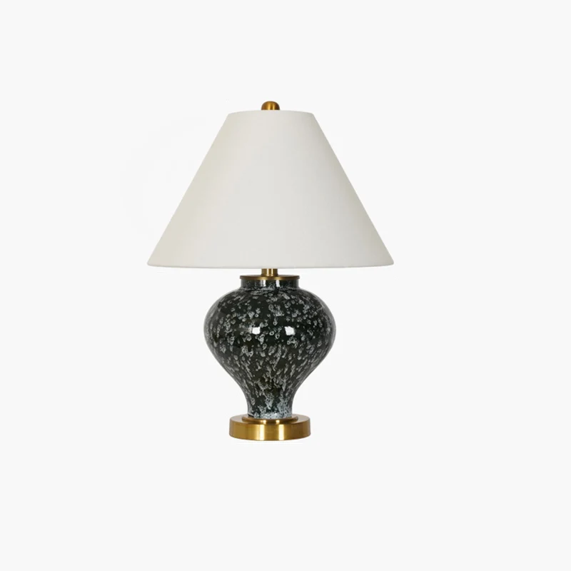 Modern Art Deco Tapered Fabric Shade Ceramic Metal Base 1-Light Table Lamp For Bedroom
