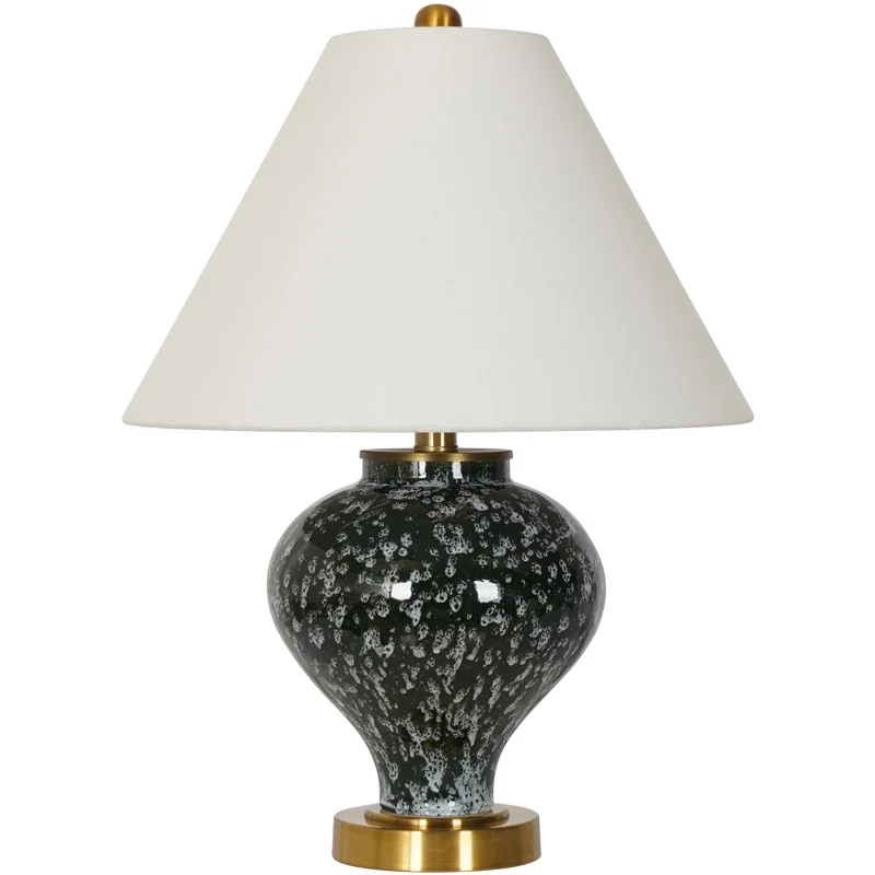Modern Art Deco Tapered Fabric Shade Ceramic Metal Base 1-Light Table Lamp For Bedroom