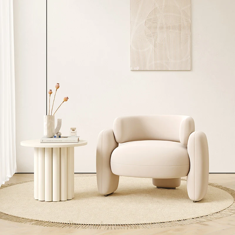 Contemporary Scandinavian Cream Round Curve Plywood Eucalyptus Wood Velvet Accent Chair Backrest Armrest For Living Room