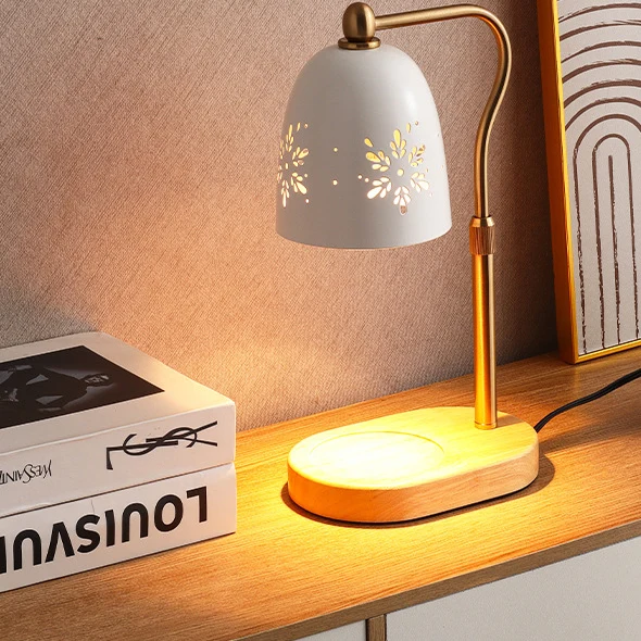 Modern Minimalist Iron & Wood Oval Base Cone Shade 1-Light Melting Wax Table Lamp for Bedroom & Living Room