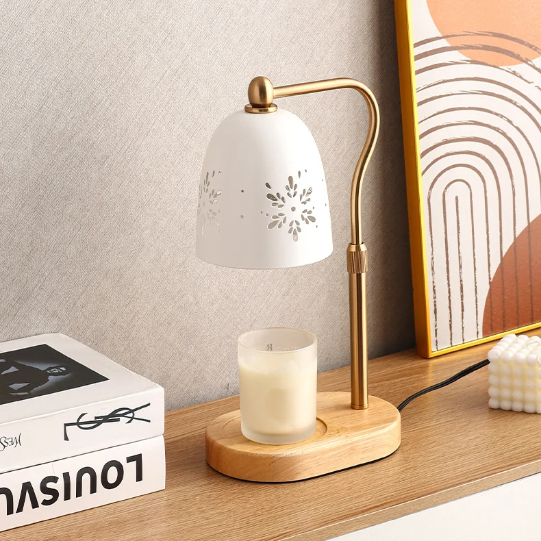 Modern Minimalist Iron & Wood Oval Base Cone Shade 1-Light Melting Wax Table Lamp for Bedroom & Living Room