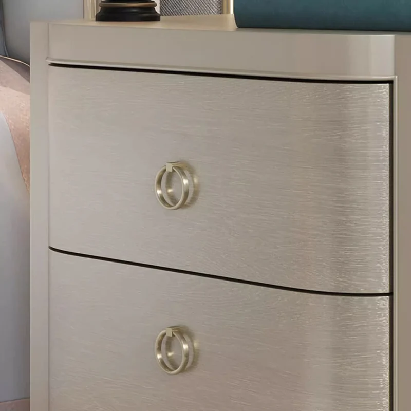 Contemporary Boho Rectangular Tabletop Oak Wood Veneer Plywood Copper Nightstand 2-Drawer For Bedroom