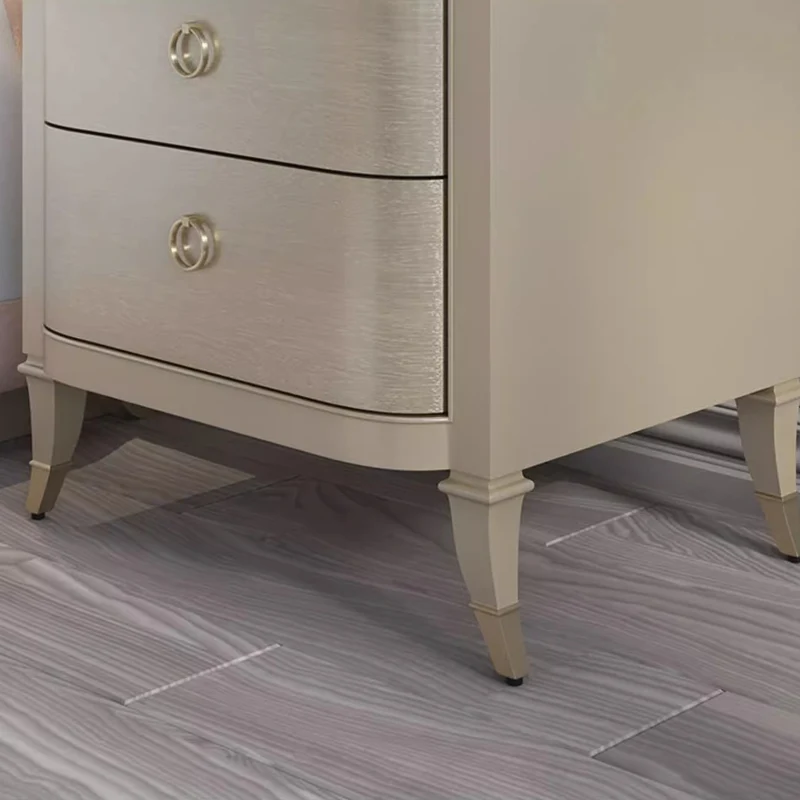 Contemporary Boho Rectangular Tabletop Oak Wood Veneer Plywood Copper Nightstand 2-Drawer For Bedroom