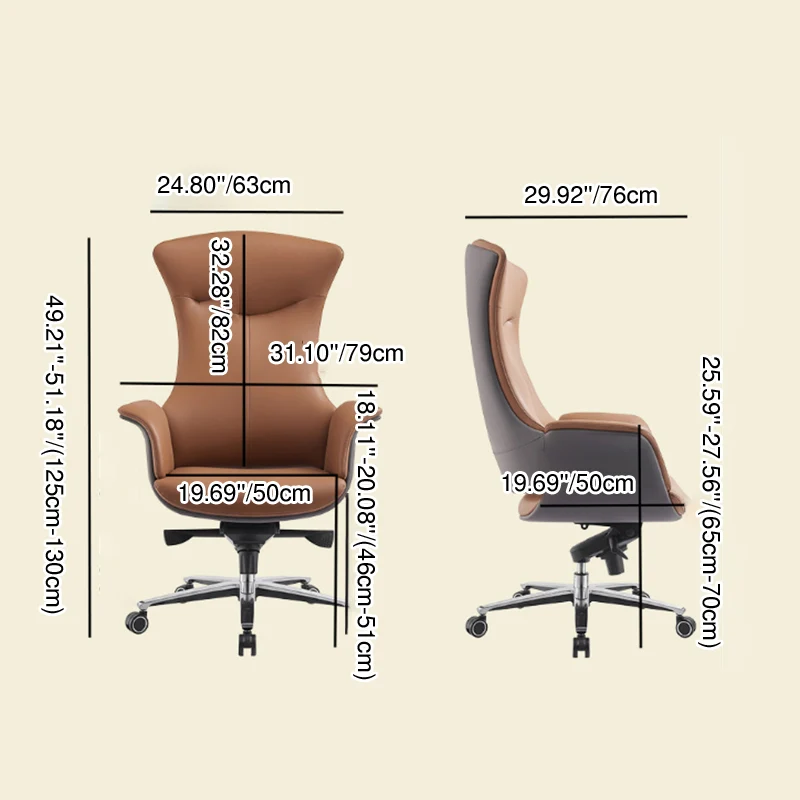 Modern Minimalist Silicone Leather & Full-Grain Cowhide Aluminum Alloy Metal Shell-Back Ergonomic Desk Chair With Armrests & Reclining For Home Office Or Study
