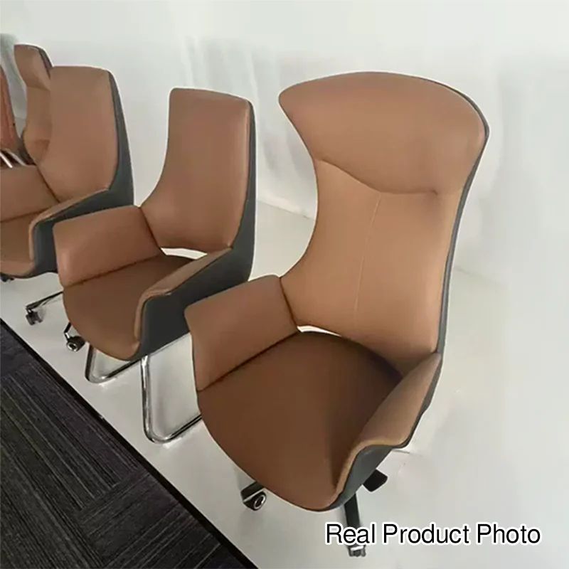 Modern Minimalist Silicone Leather & Full-Grain Cowhide Aluminum Alloy Metal Shell-Back Ergonomic Desk Chair With Armrests & Reclining For Home Office Or Study