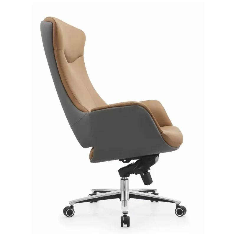 Modern Minimalist Silicone Leather & Full-Grain Cowhide Aluminum Alloy Metal Shell-Back Ergonomic Desk Chair With Armrests & Reclining For Home Office Or Study