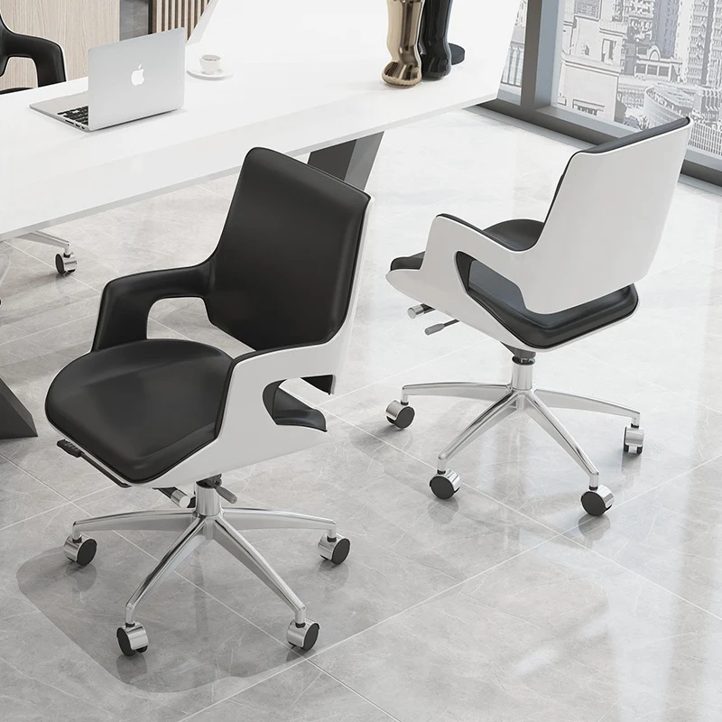 Contemporary Nordic Microfiber & Genuine Leather Steel Aluminum Alloy Square Desk Chair Adjustable Height Rotating With Backrest And Armrests For Home Office And Study