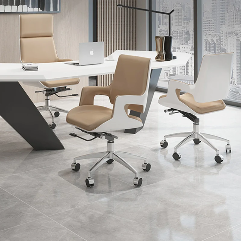Contemporary Nordic Microfiber & Genuine Leather Steel Aluminum Alloy Rectangular Desk Chair Adjustable Height Rotating With Headrest Backrest Armrests For Home Office And Study
