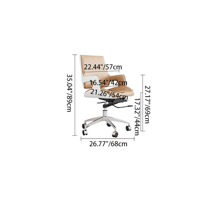 Contemporary Nordic Microfiber & Genuine Leather Steel Aluminum Alloy Square Desk Chair Adjustable Height Rotating With Backrest And Armrests For Home Office And Study