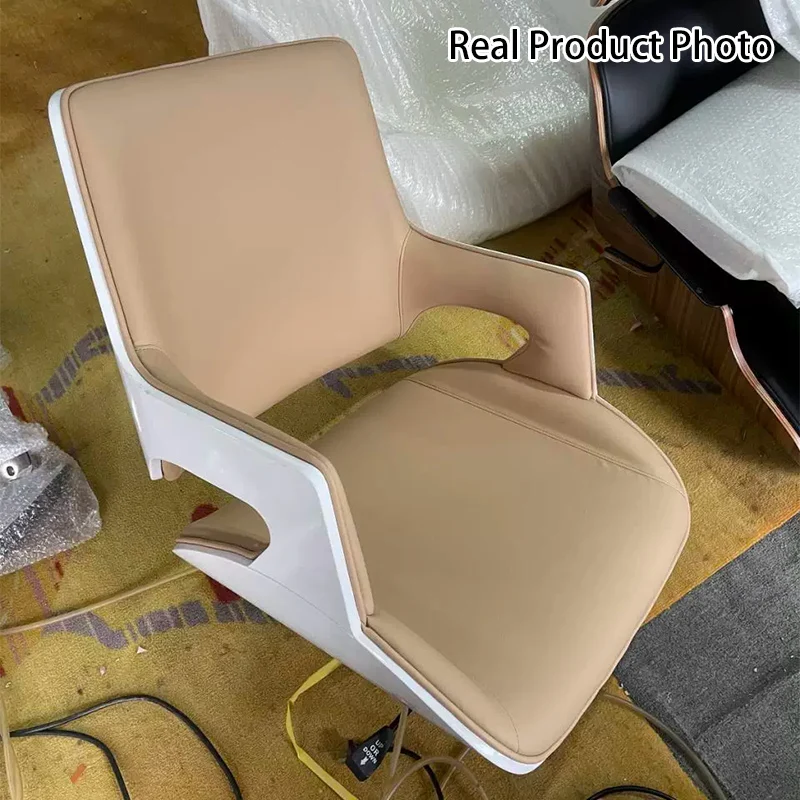 Contemporary Nordic Microfiber & Genuine Leather Steel Aluminum Alloy Square Desk Chair Adjustable Height Rotating With Backrest And Armrests For Home Office And Study