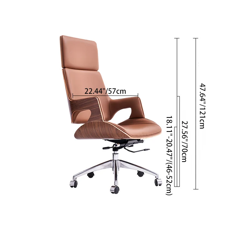 Contemporary Nordic Microfiber & Genuine Leather Steel Aluminum Alloy Rectangular Desk Chair Adjustable Height Rotating With Headrest Backrest Armrests For Home Office And Study