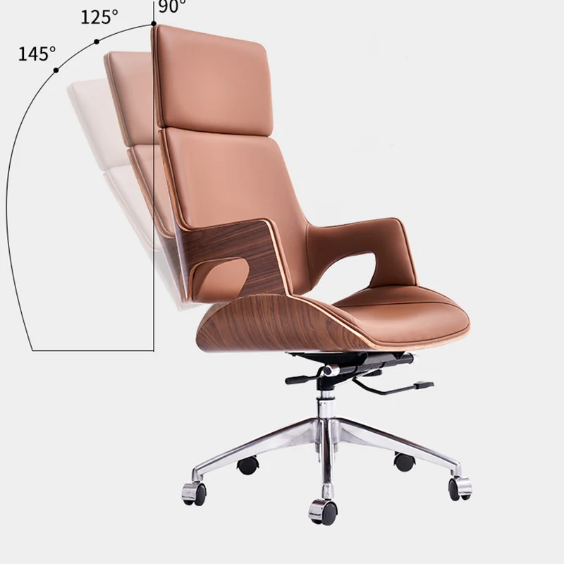 Contemporary Nordic Microfiber & Genuine Leather Steel Aluminum Alloy Rectangular Desk Chair Adjustable Height Rotating With Headrest Backrest Armrests For Home Office And Study