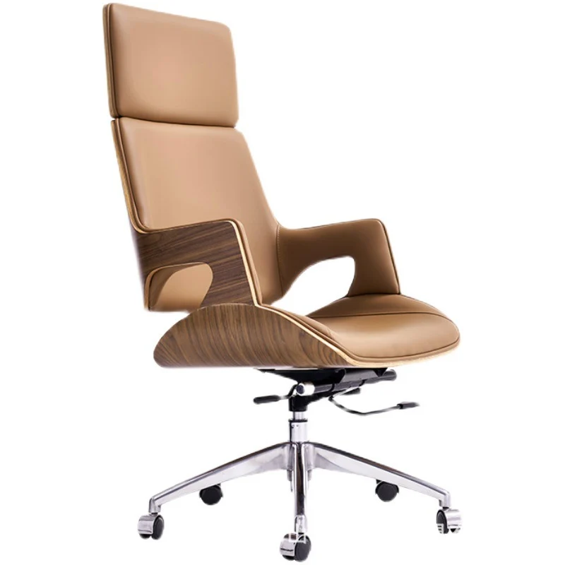 Contemporary Nordic Microfiber & Genuine Leather Steel Aluminum Alloy Rectangular Desk Chair Adjustable Height Rotating With Headrest Backrest Armrests For Home Office And Study