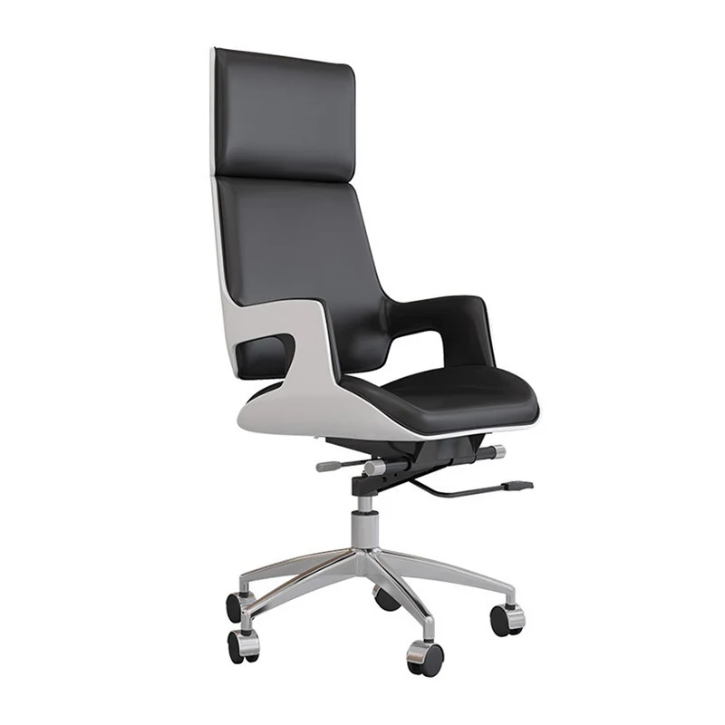Contemporary Nordic Microfiber & Genuine Leather Steel Aluminum Alloy Rectangular Desk Chair Adjustable Height Rotating With Headrest Backrest Armrests For Home Office And Study
