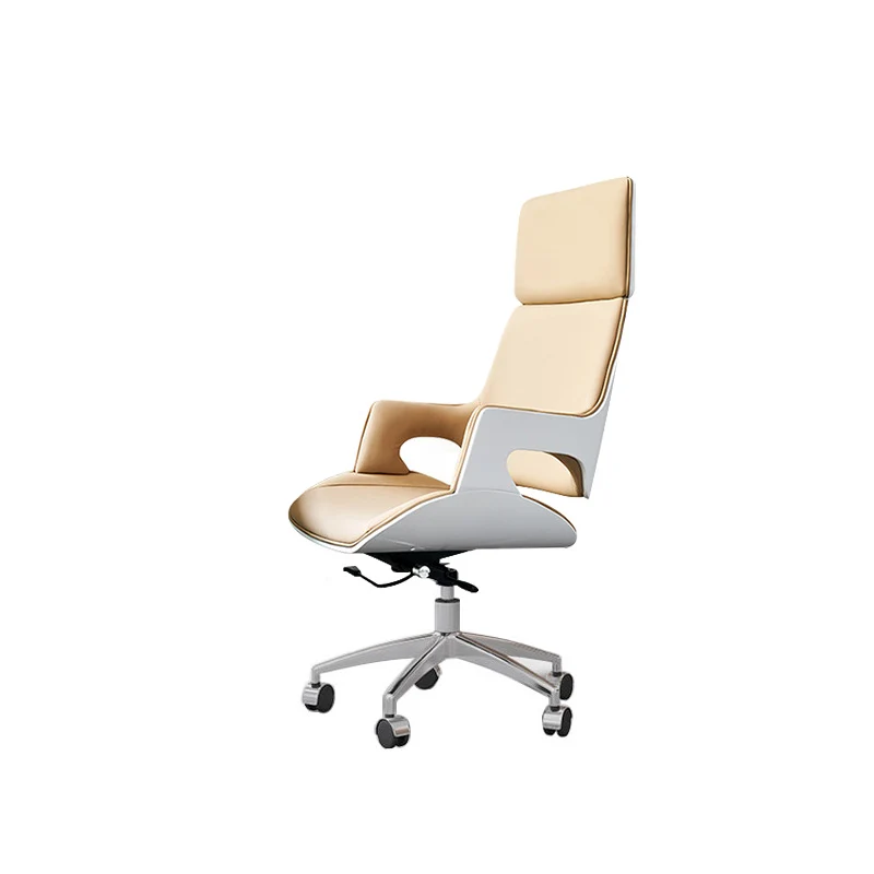 Contemporary Nordic Microfiber & Genuine Leather Steel Aluminum Alloy Rectangular Desk Chair Adjustable Height Rotating With Headrest Backrest Armrests For Home Office And Study
