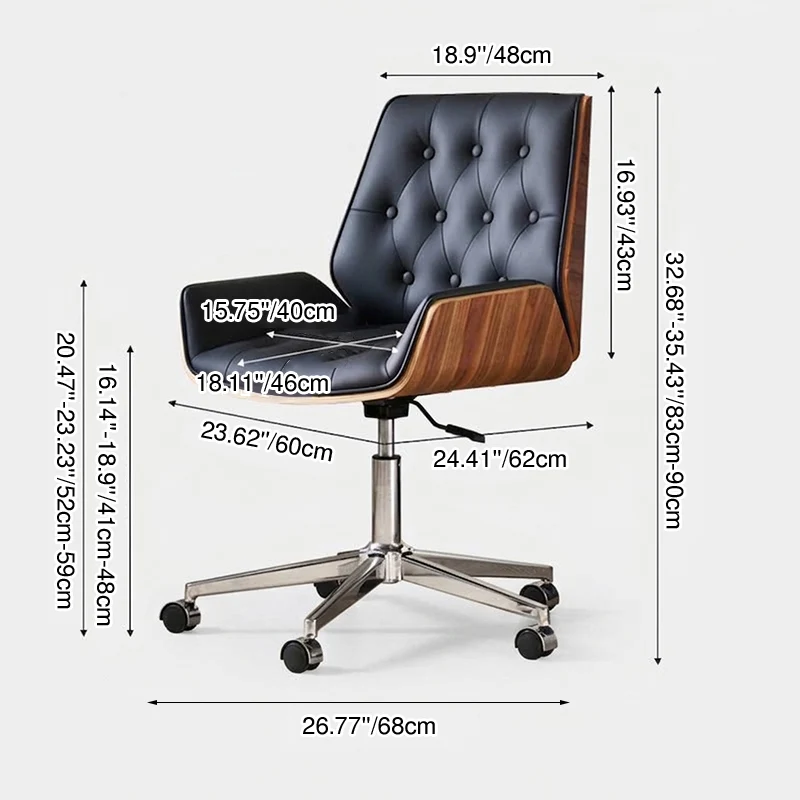 Contemporary Nordic Swivel Microfiber & Genuine Leather Plywood Steel Square Desk Chair With Armrest And Backrest For Home Office Or Study