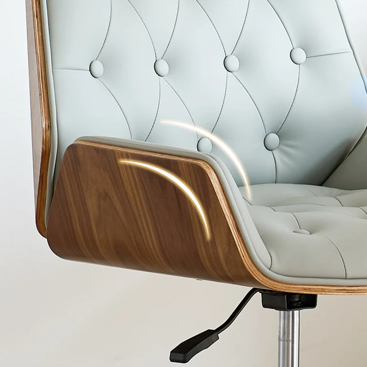 Contemporary Nordic Swivel Microfiber & Genuine Leather Plywood Steel Square Desk Chair With Armrest And Backrest For Home Office Or Study