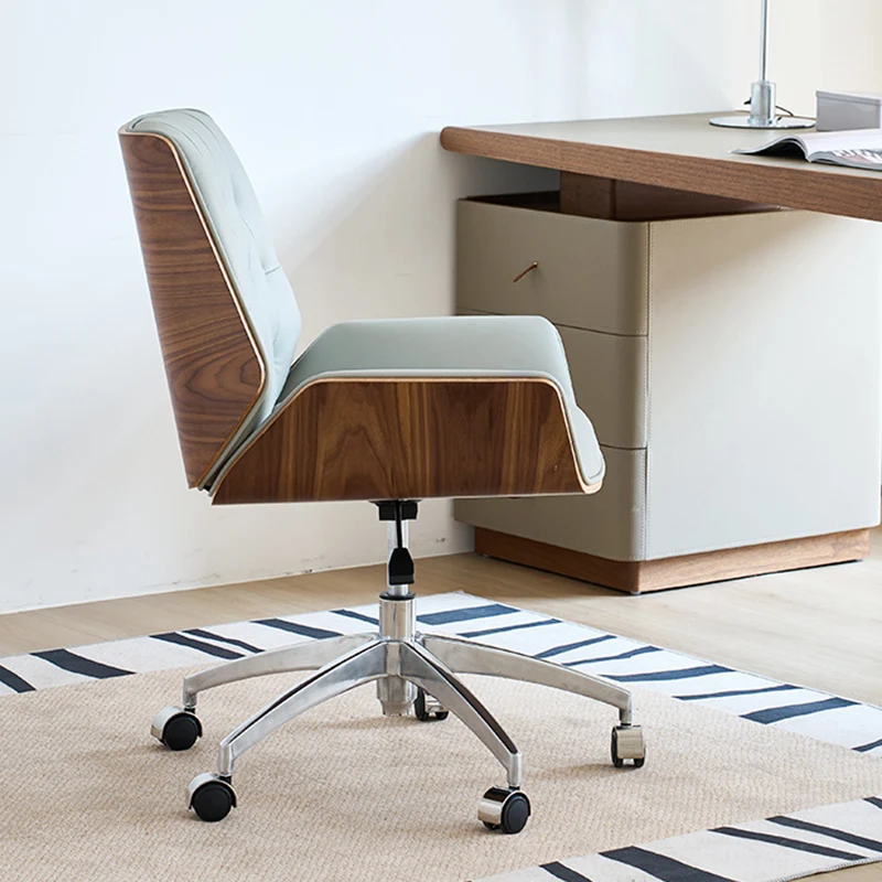 Contemporary Nordic Swivel Microfiber & Genuine Leather Plywood Steel Square Desk Chair With Armrest And Backrest For Home Office Or Study