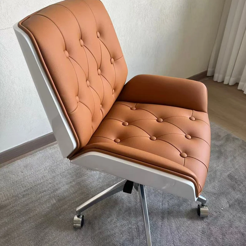 Contemporary Nordic Swivel Microfiber & Genuine Leather Plywood Steel Square Desk Chair With Armrest And Backrest For Home Office Or Study