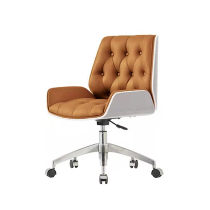 Contemporary Nordic Swivel Microfiber & Genuine Leather Plywood Steel Square Desk Chair With Armrest And Backrest For Home Office Or Study