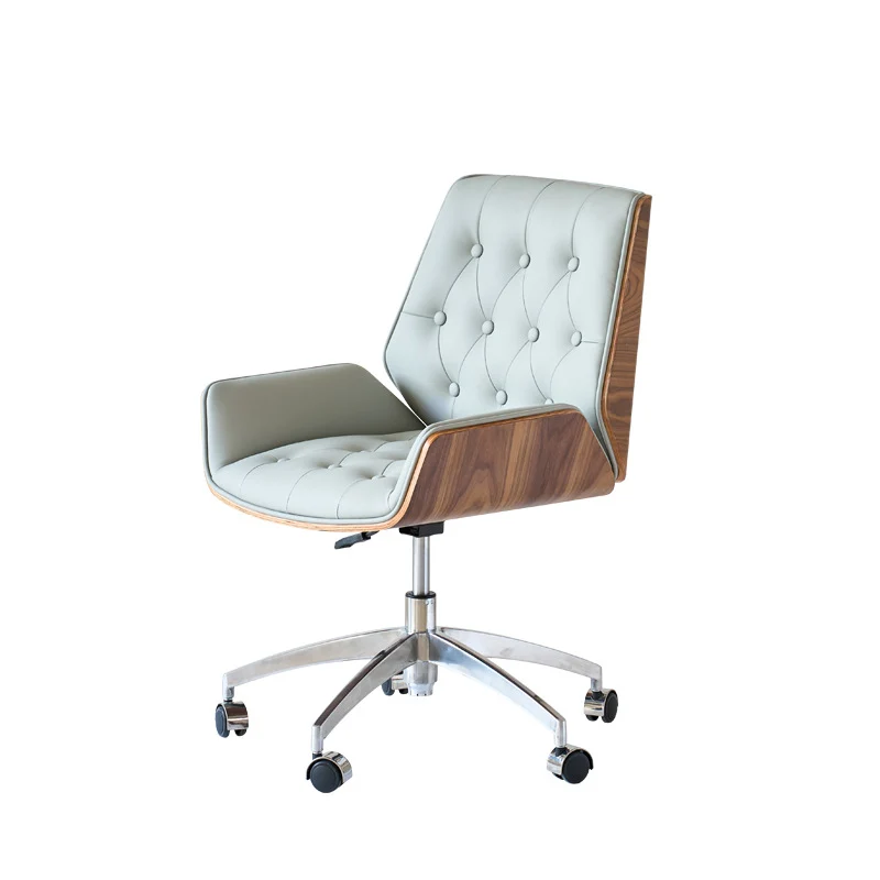Contemporary Nordic Swivel Microfiber & Genuine Leather Plywood Steel Square Desk Chair With Armrest And Backrest For Home Office Or Study