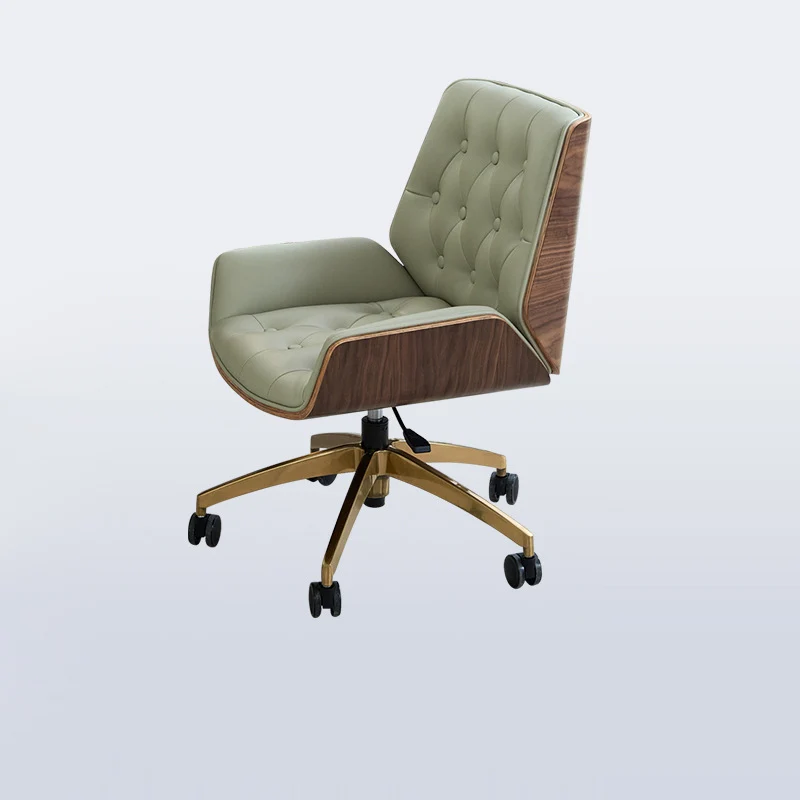 Contemporary Nordic Swivel Microfiber & Genuine Leather Plywood Steel Square Desk Chair With Armrest And Backrest For Home Office Or Study