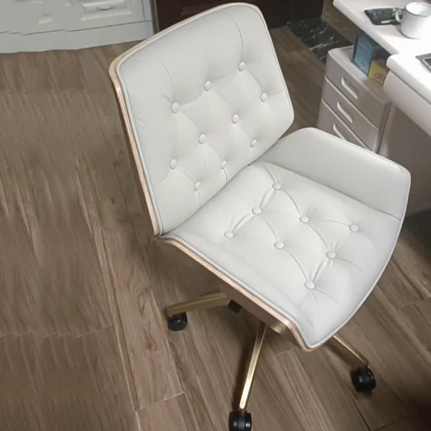 Contemporary Nordic Swivel Microfiber & Genuine Leather Plywood Steel Square Desk Chair With Armrest And Backrest For Home Office Or Study