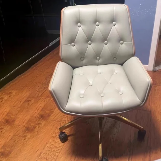 Contemporary Nordic Swivel Microfiber & Genuine Leather Plywood Steel Square Desk Chair With Armrest And Backrest For Home Office Or Study
