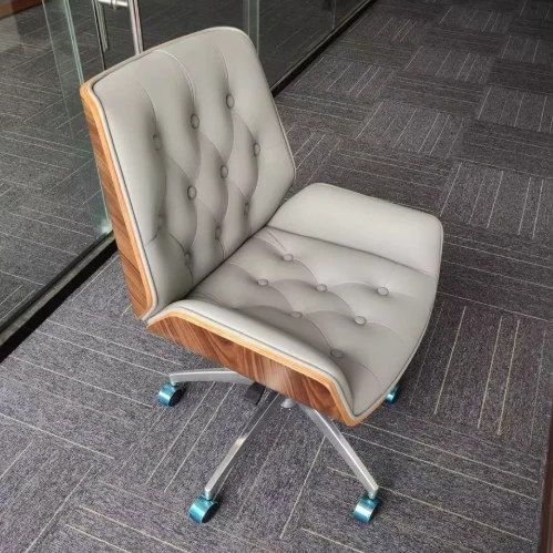 Contemporary Nordic Swivel Microfiber & Genuine Leather Plywood Steel Square Desk Chair With Armrest And Backrest For Home Office Or Study